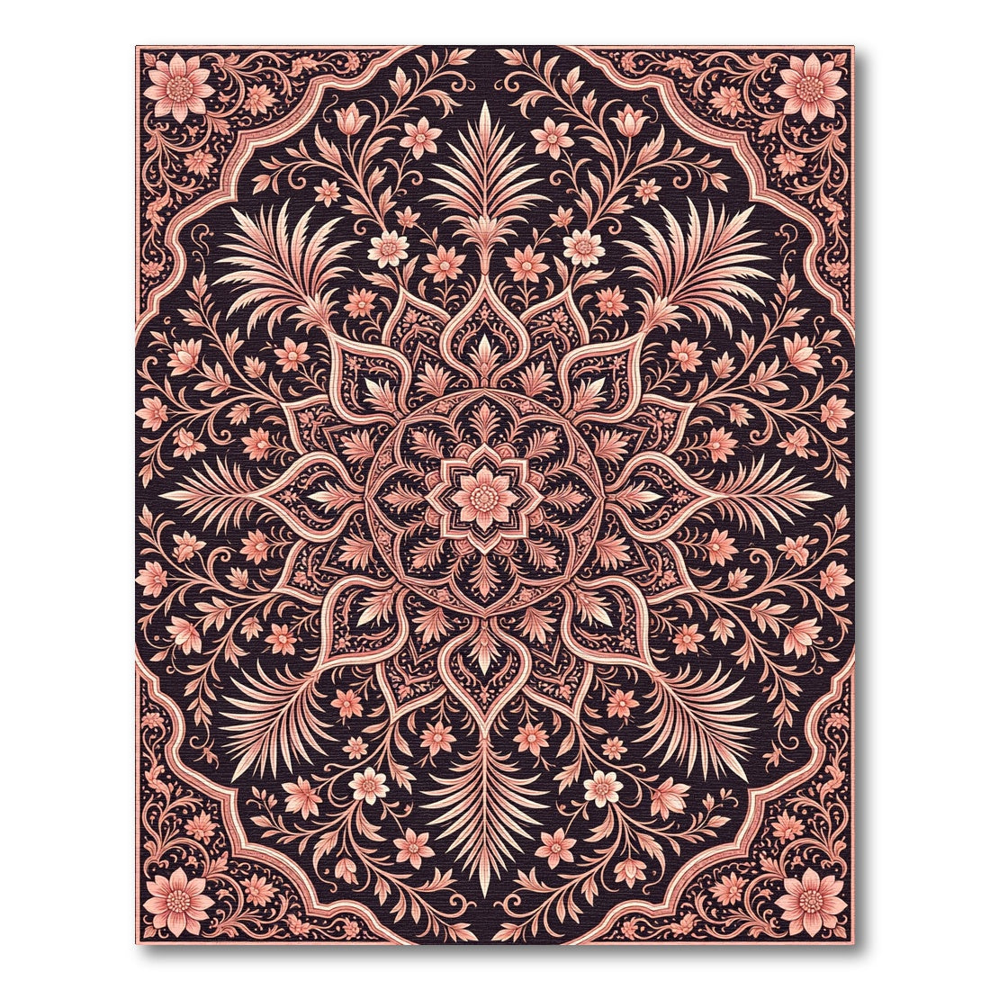 Coral Floral Medallion Dark Intricate Rug