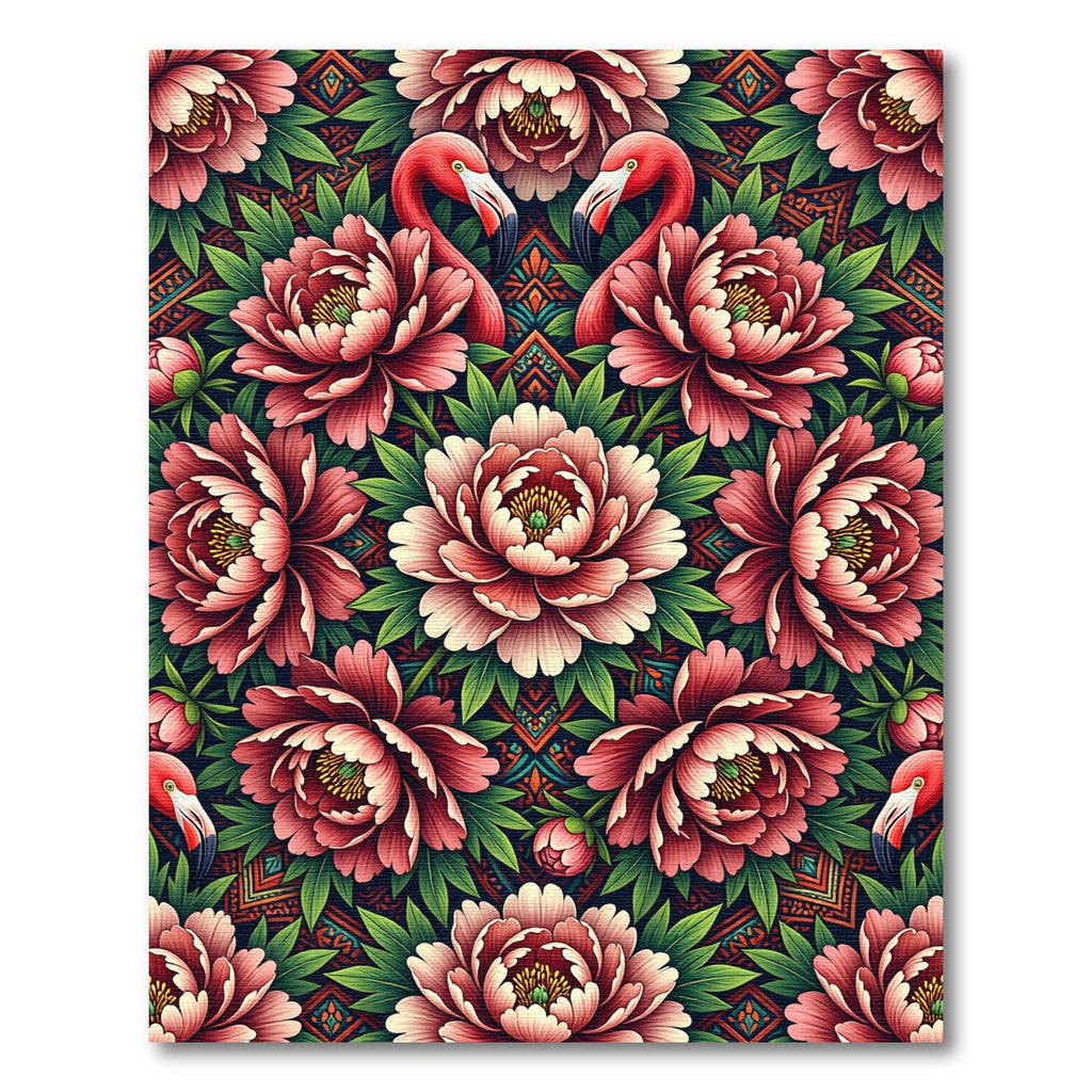 Flamingo Floral Peony Symmetry Art Rug