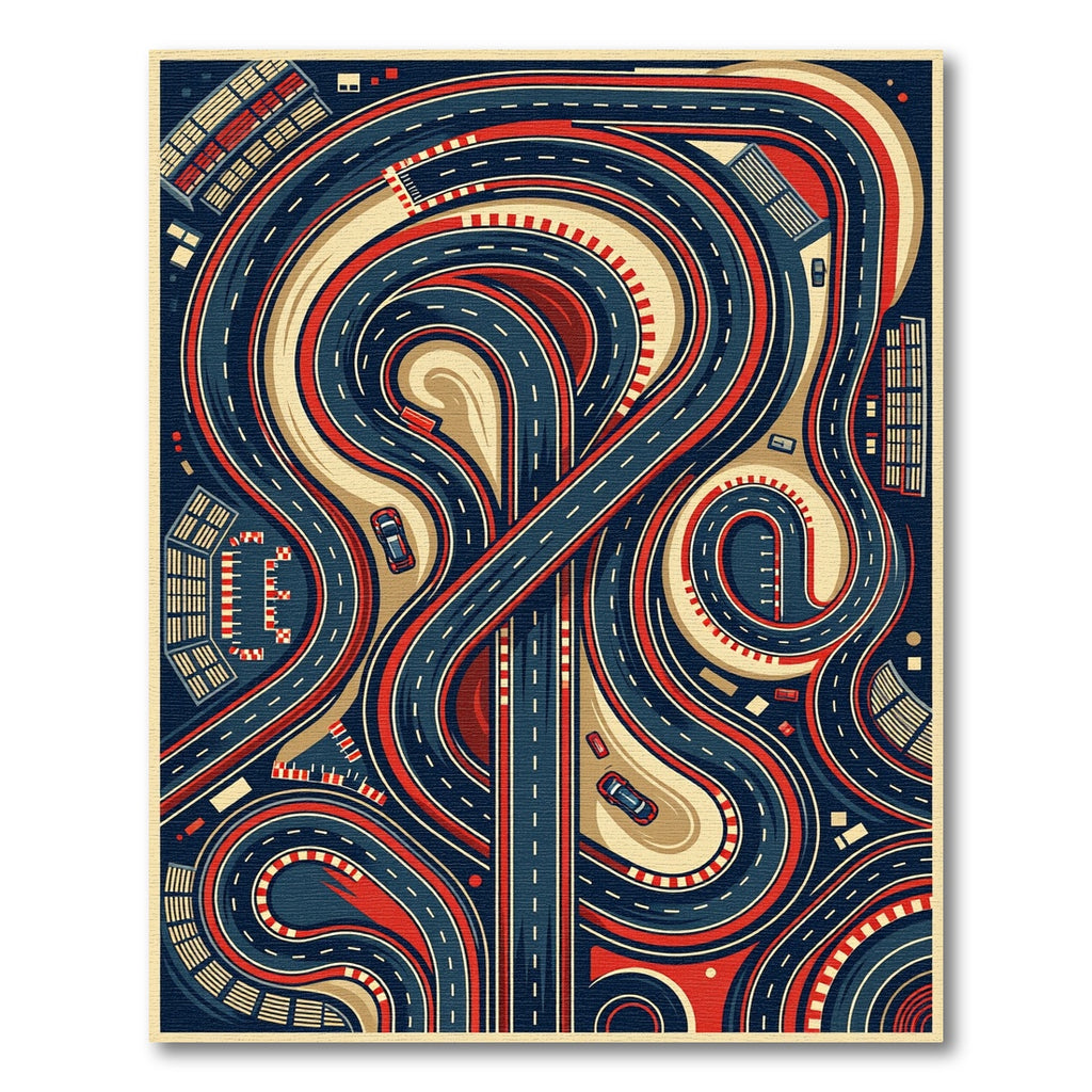 Dynamic Red and Navy Race Track Rug