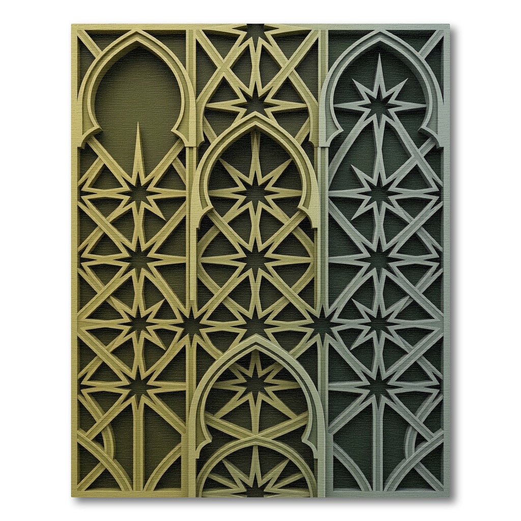 Golden Geometric Star Arch Wall Relief Rug