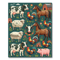 Charming Farm Animal Forest Green Illustration Rug