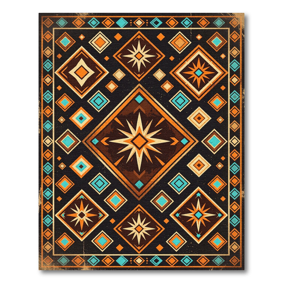 Geometric Starry Navy and Amber Mosaic Rug