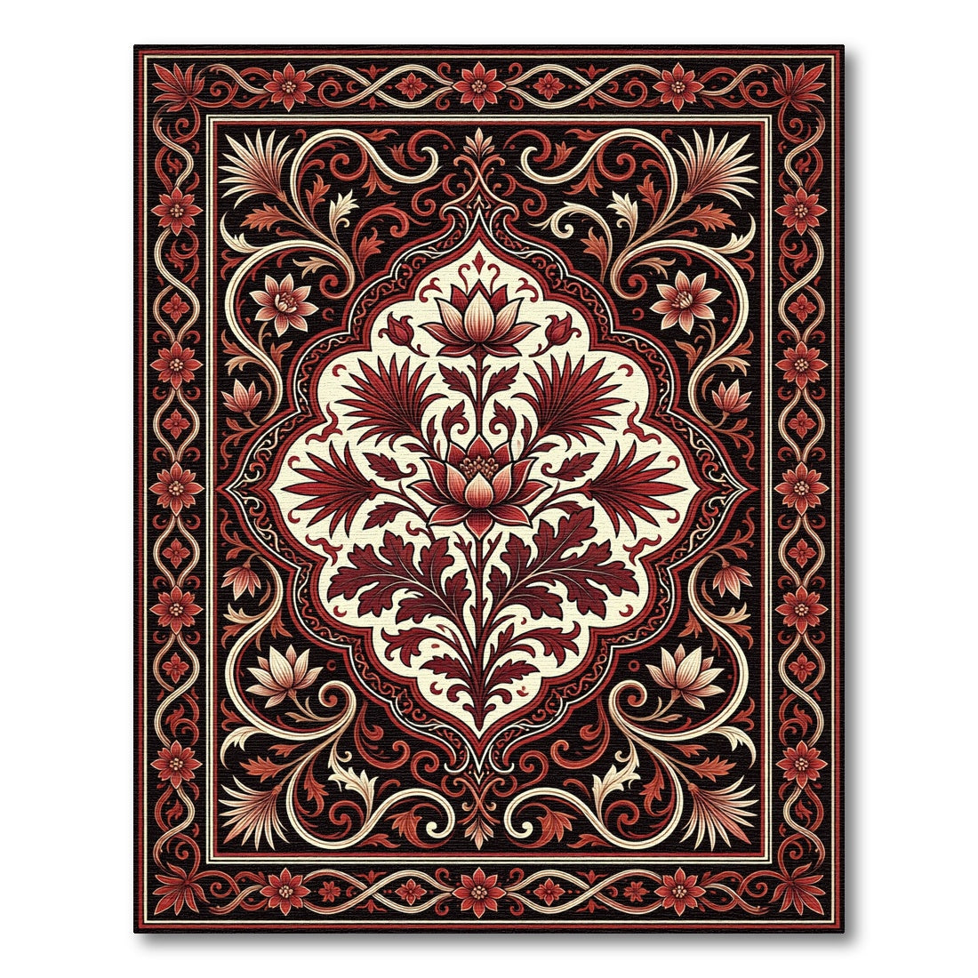 Crimson Floral Medallion Arabesque Rug