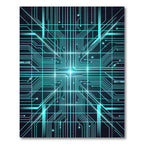 Luminous Cyan Cyber Circuit Grid Rug