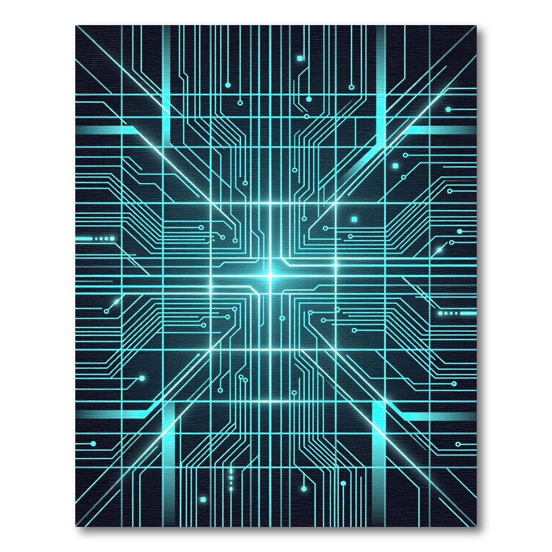 Luminous Cyan Cyber Circuit Grid Rug