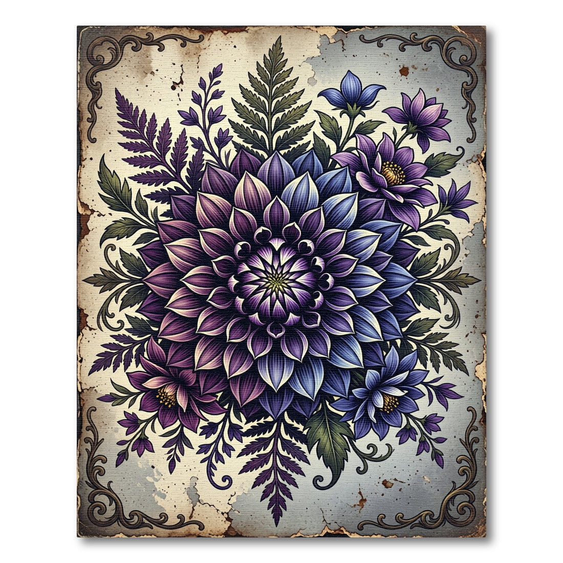 Elegant Purple Dahlia Botanical Medallion Rug