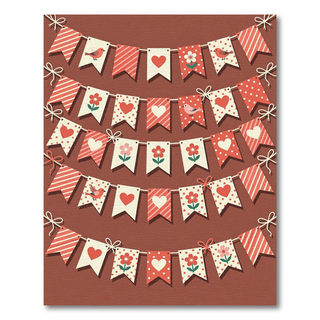 Red White Valentine Bird Heart Flower Bunting Rug