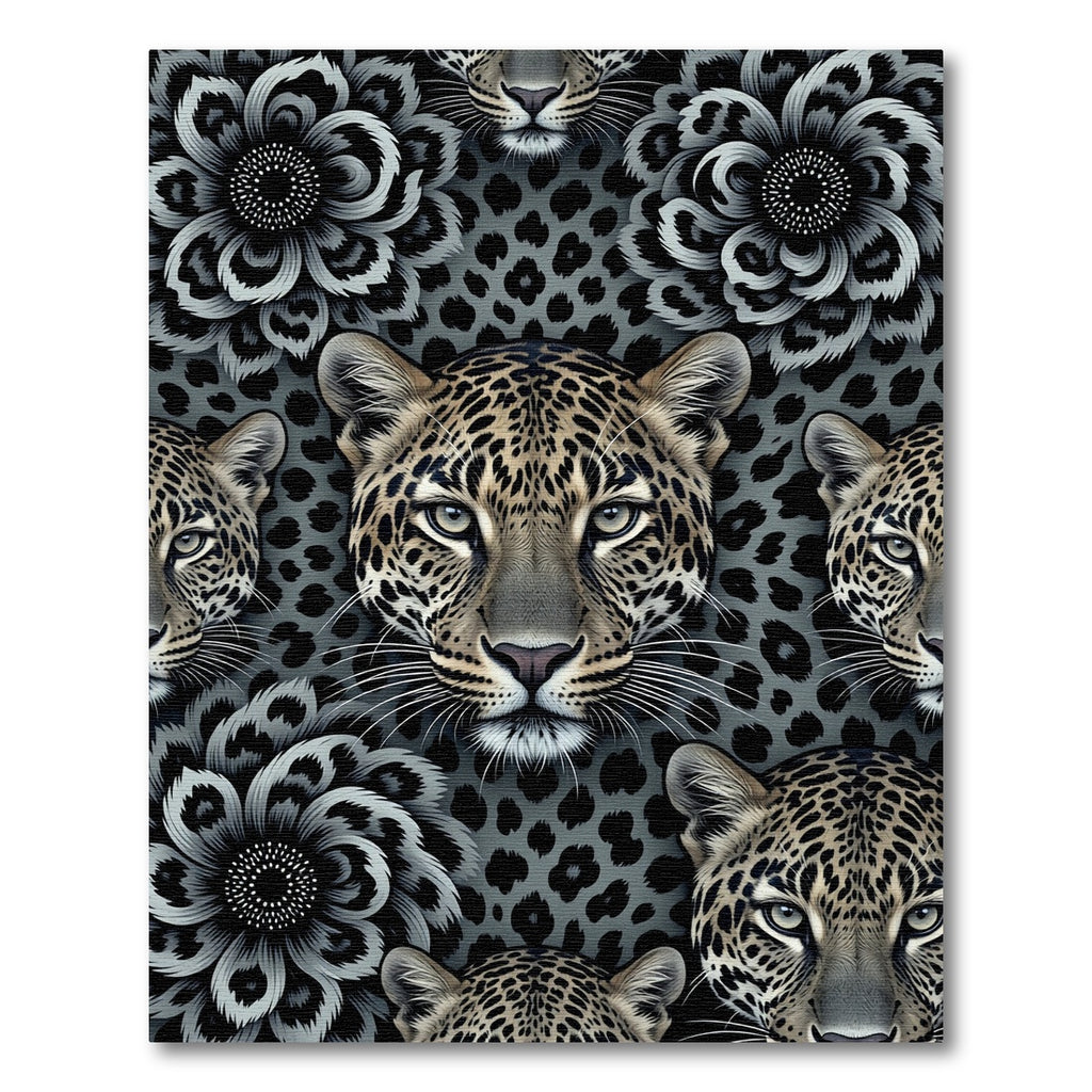 Gray Leopard Flower Collage Rug