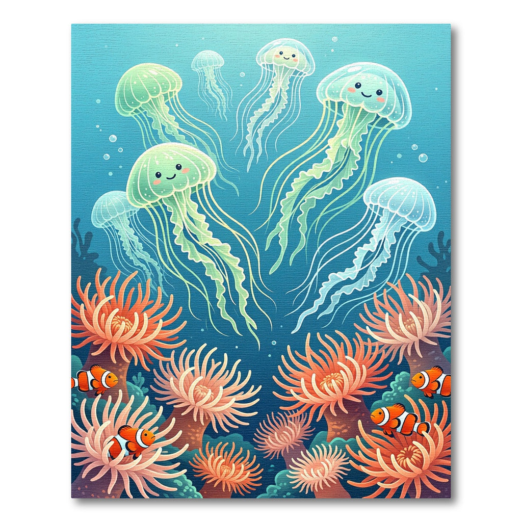 Whimsical Jellyfish and Coral Reef Scene Rug