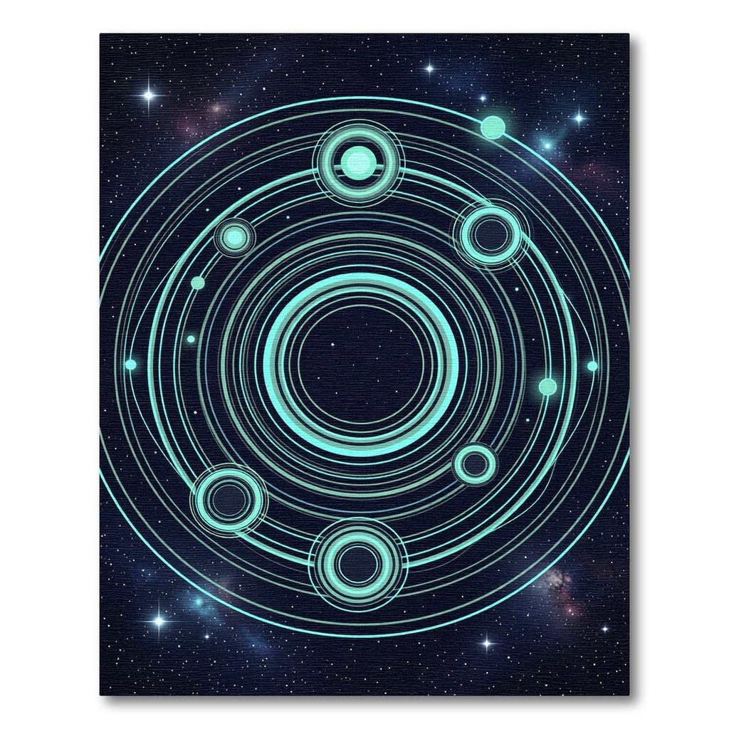 Luminous Celestial Orbit Neon Circle Rug