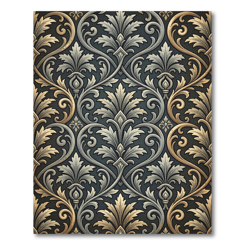 Ornate Silver and Gold Acanthus Scroll Rug