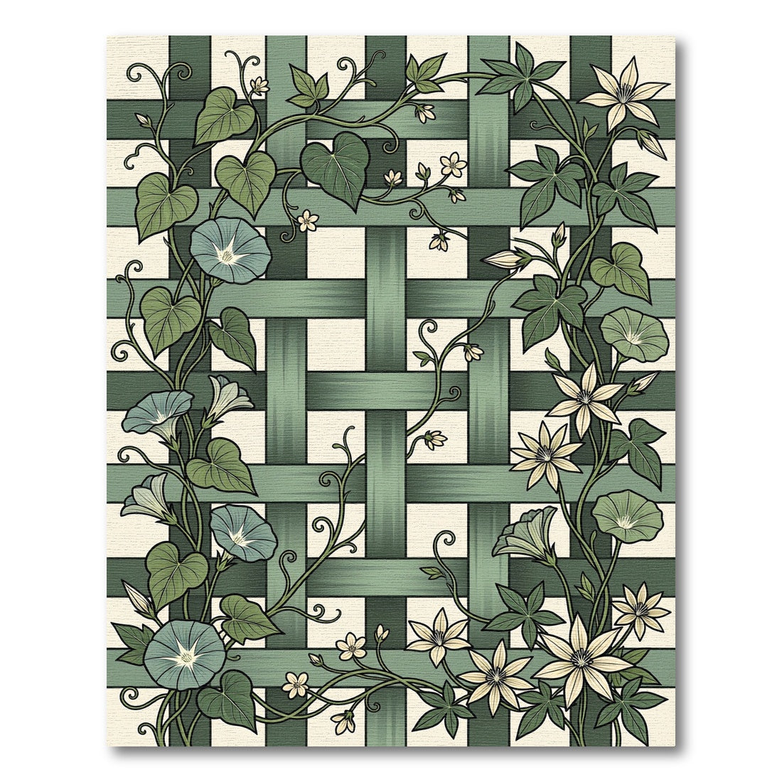Sage Botanical Lattice Ivy Morning Glory Rug