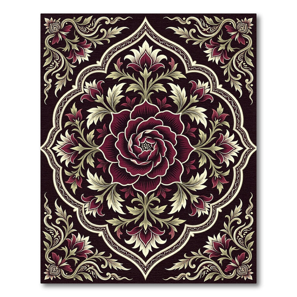 Deep Burgundy Floral Medallion Floret Rug