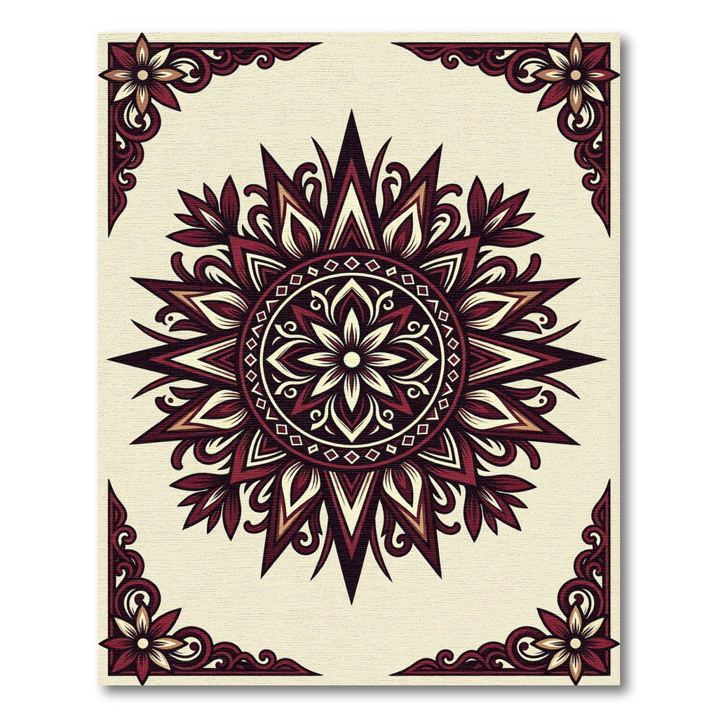 Red Cream Mandala Ornament Rug