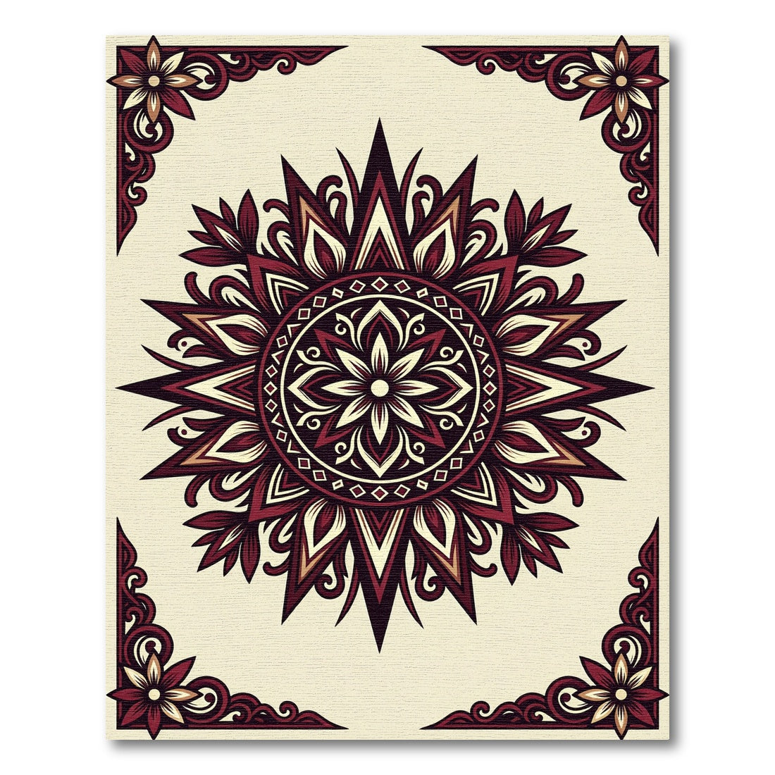 Red Cream Mandala Ornament Rug