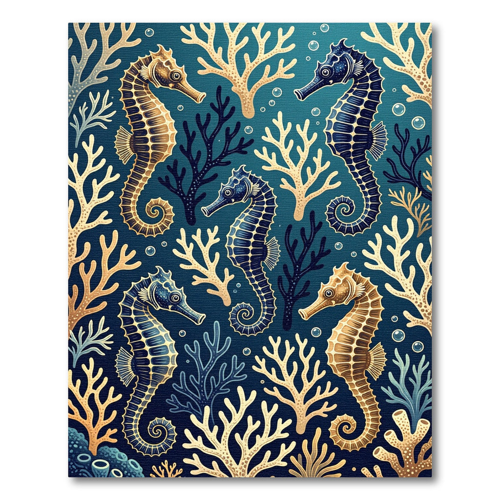 Golden Seahorse Deep Sea Coral Reef Rug