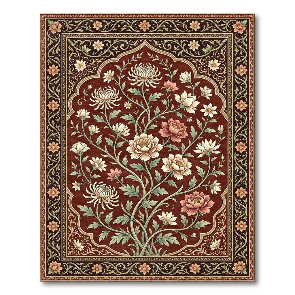 Crimson Floral Arch Garden Rug