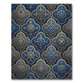 Blue Silver Ornate Quatrefoil Geometric Tile Rug