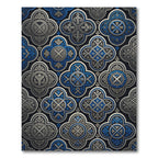 Blue Silver Ornate Quatrefoil Geometric Tile Rug