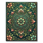 Ornate Emerald Floral Circular Medallion Rug