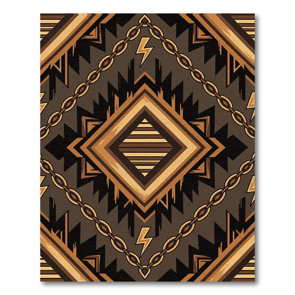 Earthy Geometric Thunderbolt Chain Rug