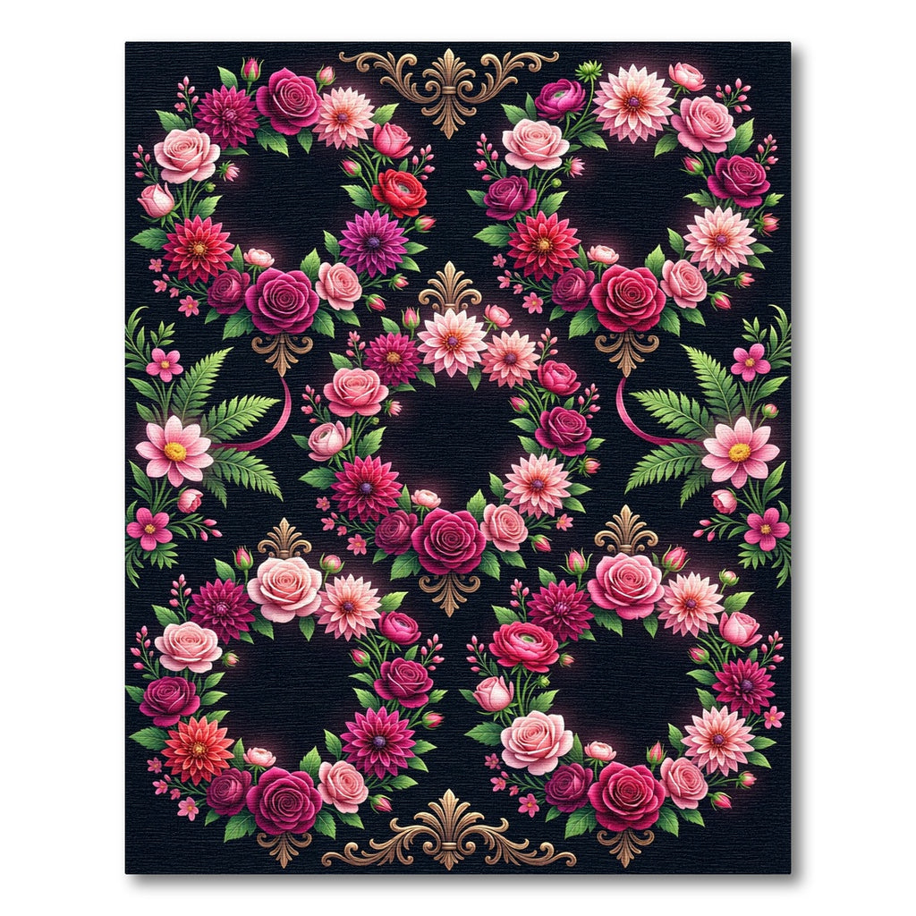 Elegant Pink Rose Floral Wreath Rug