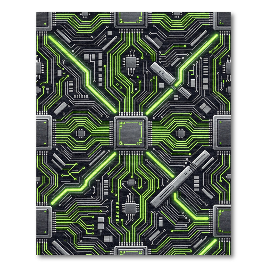 Neon Cyber Circuitry Tech Grid Rug