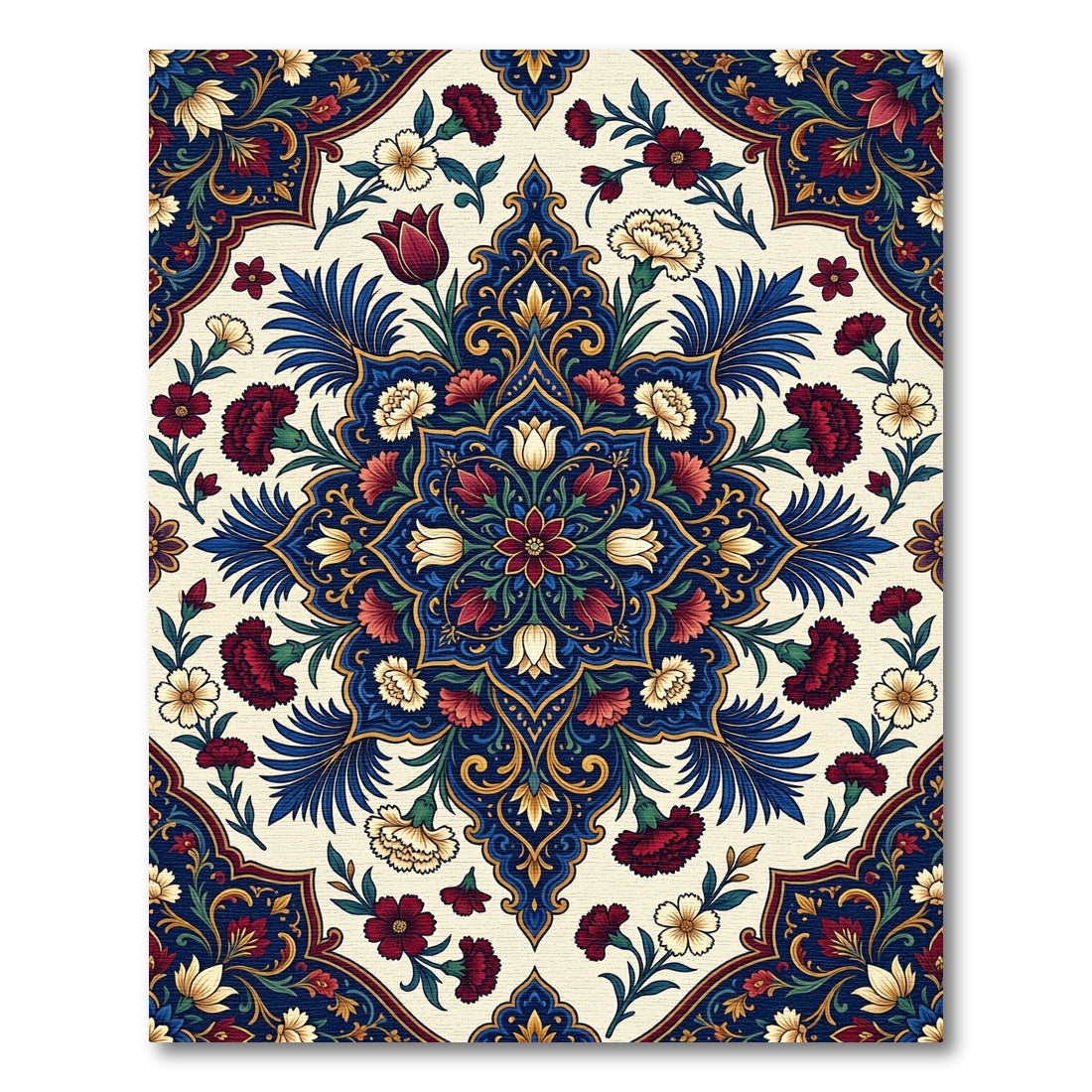 Elegant Crimson Navy Floral Medallion Rug