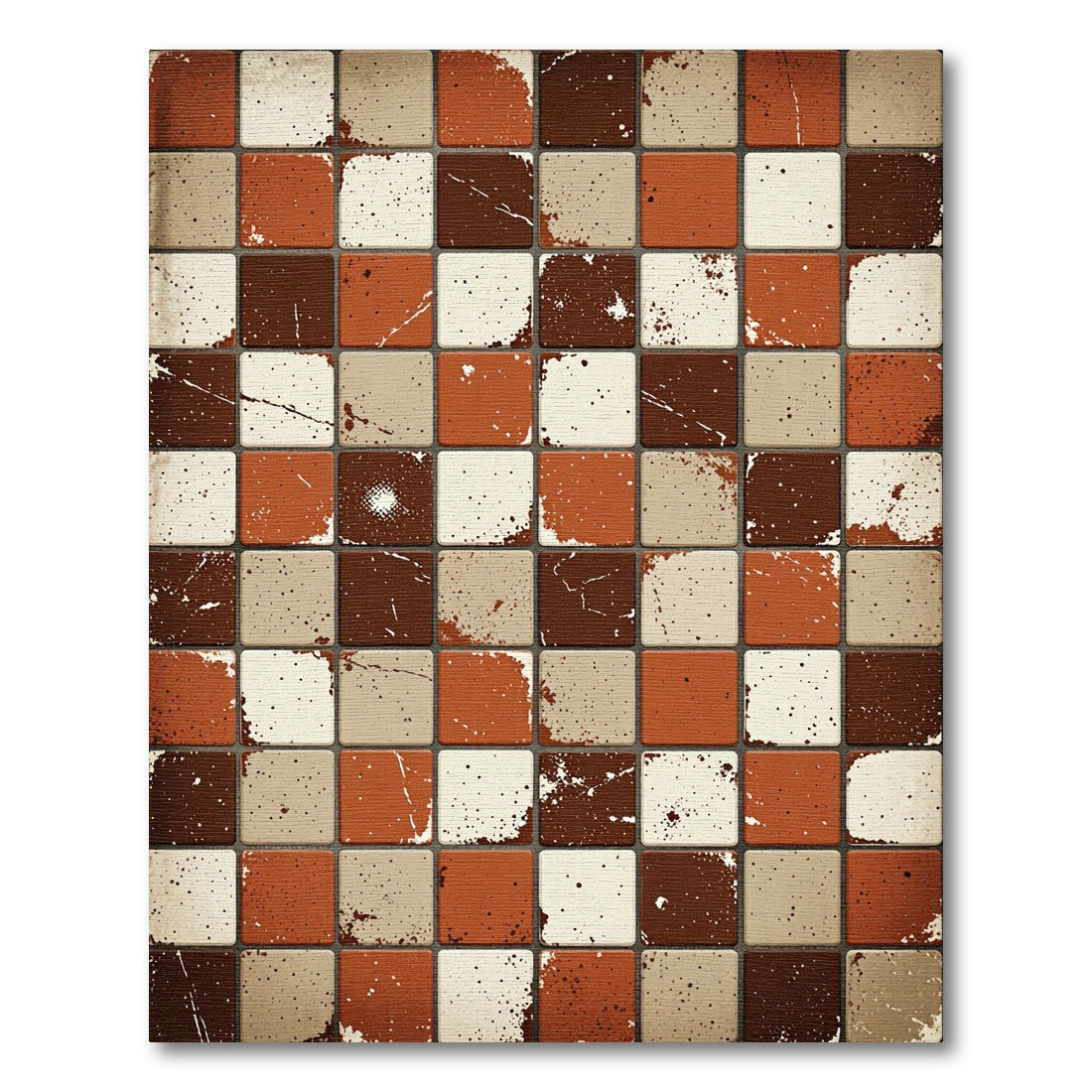 Rustic Earthy Tones Checkered Grid Rug