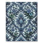 Elegant Blue Rose Damask Scroll Rug