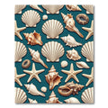 Elegant White Seashell Coastal Teal Backdrop Rug