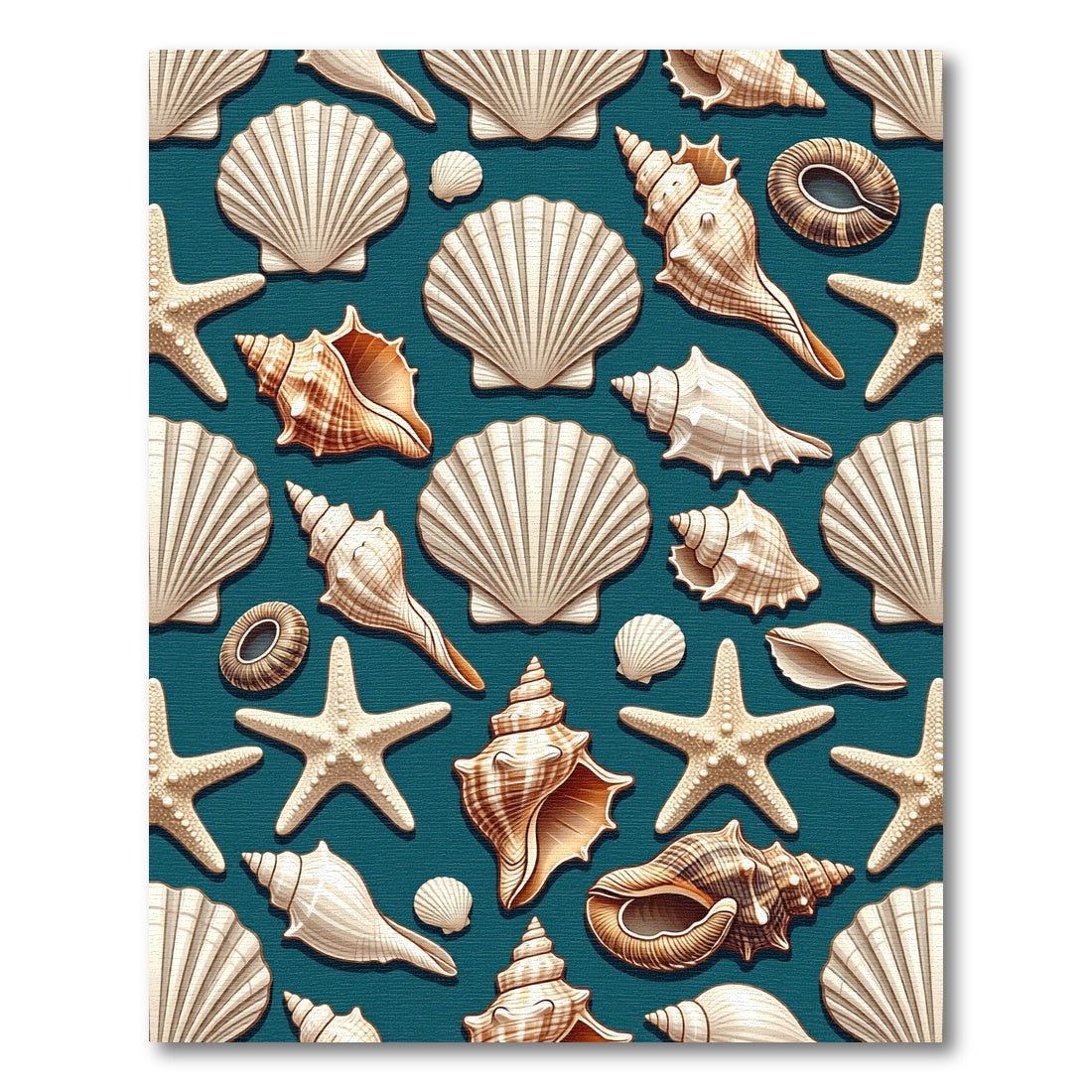 Elegant White Seashell Coastal Teal Backdrop Rug