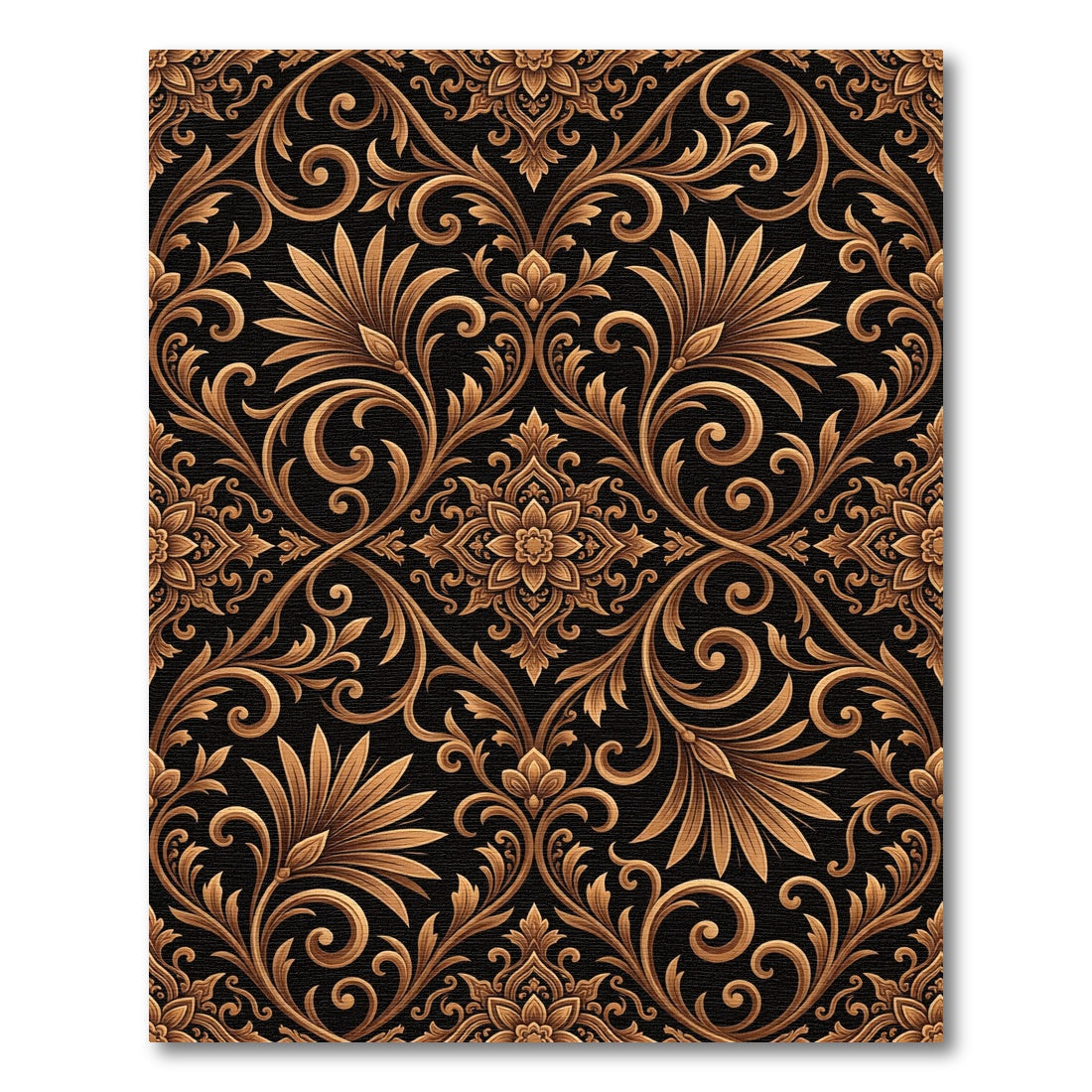 Ornate Gold Floral Scrollwork Rug