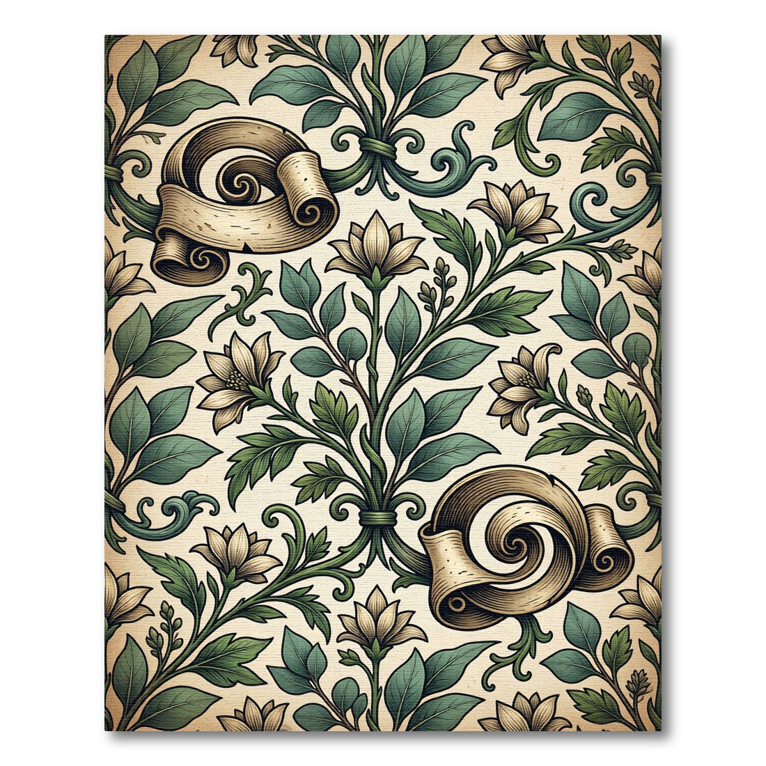 Vintage Botanical Scroll Floral Art Rug