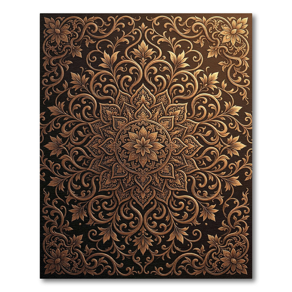 Intricate Gold Scrollwork Medallion Rug