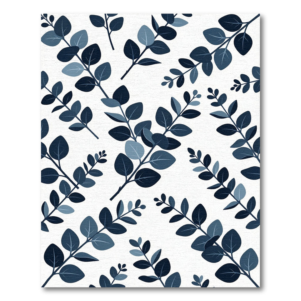 Navy Blue Leafy Branch Pattern Rug