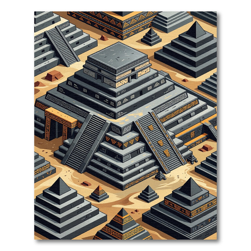 Aztec Terra Cotta Pyramid Landscape Rug