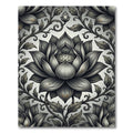 Elegant Monochrome Lotus Botanical Rug