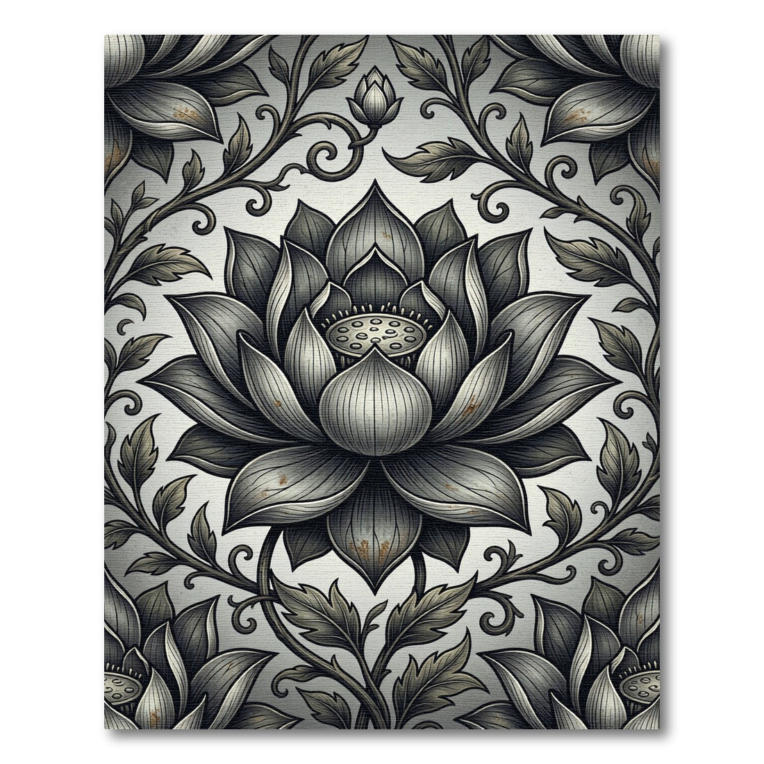 Elegant Monochrome Lotus Botanical Rug