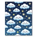 Whimsical Navy Celestial Cloud Starry Sky Rug