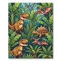 Vibrant Tropical Jungle Dinosaur Scene Rug
