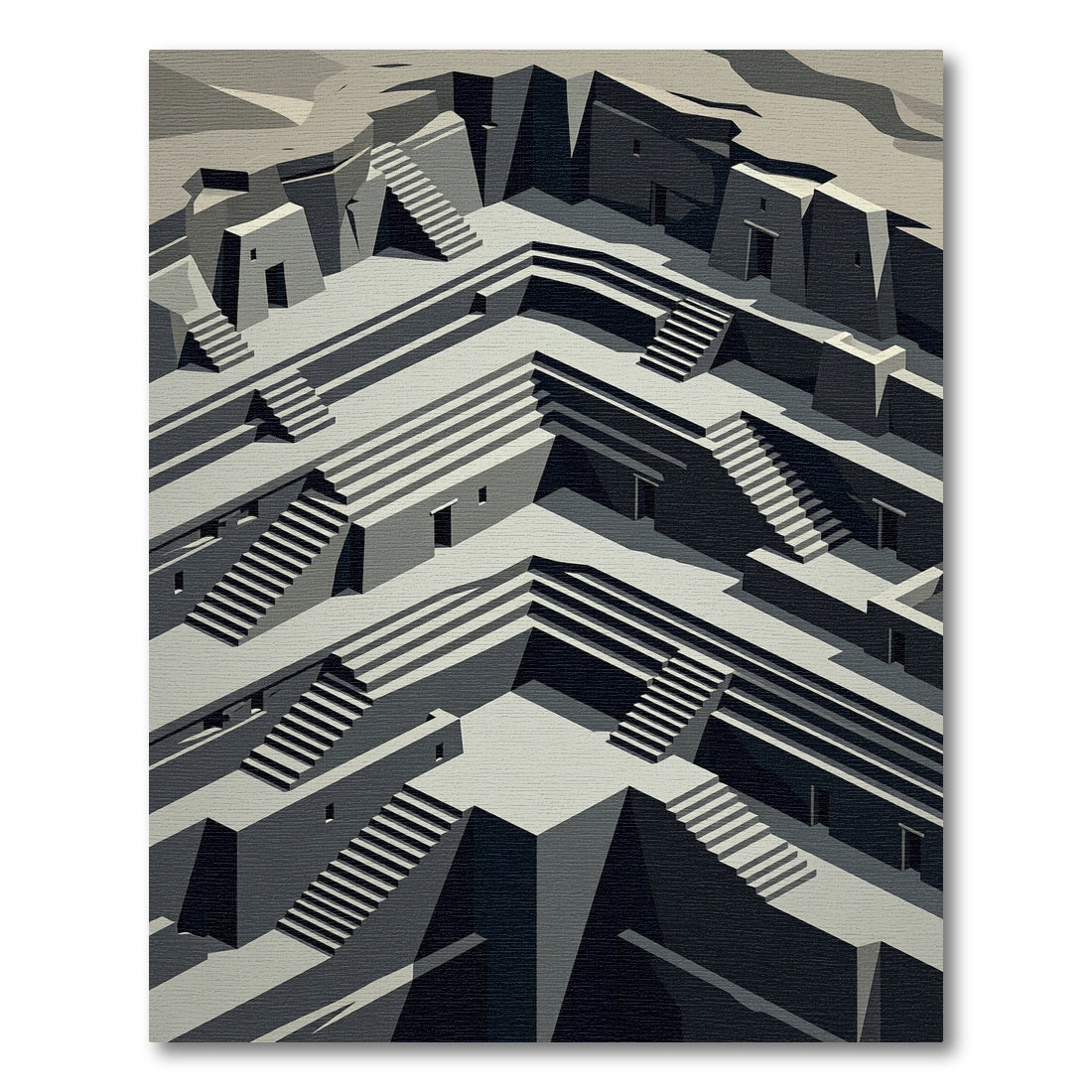 Monochromatic Geometric Architectural Descent Rug