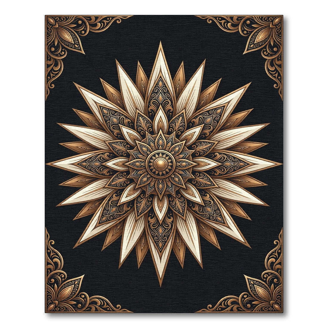 Ornate Gold and Cream Mandala Rug
