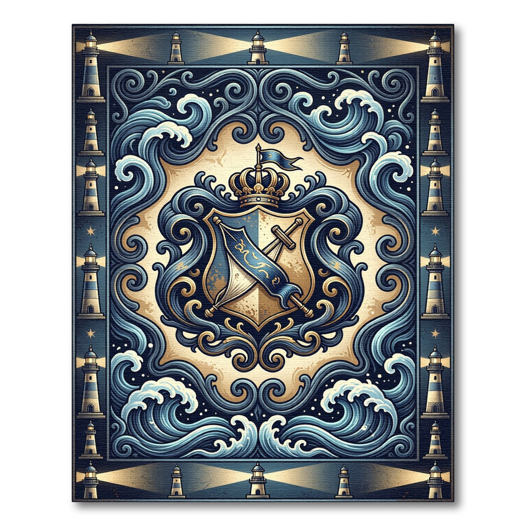 Regal Navy Gold Lighthouse Crest Rug