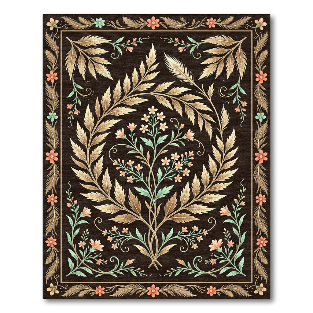 Elegant Floral Wreath Dark Botanical Art Rug