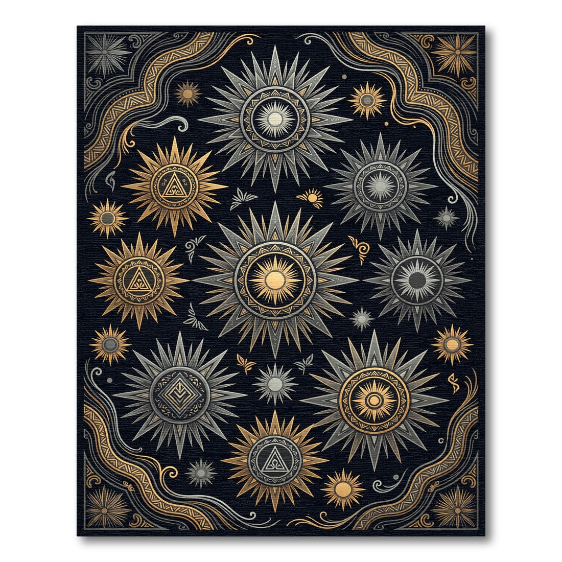 Golden Sunburst Ornamental Medallions Rug