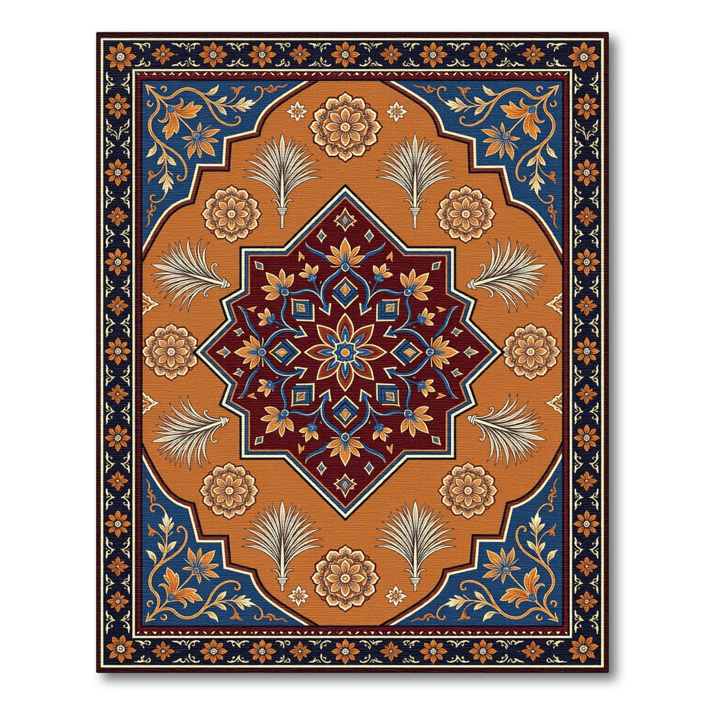 Ornate Red Blue Floral Medallion Rug