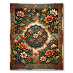 Floral Orange Sunset Medallion Art Rug