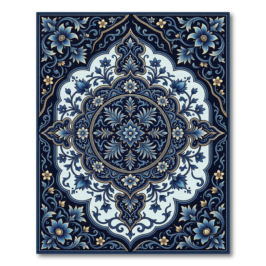 Midnight Blue Floral Medallion Rug