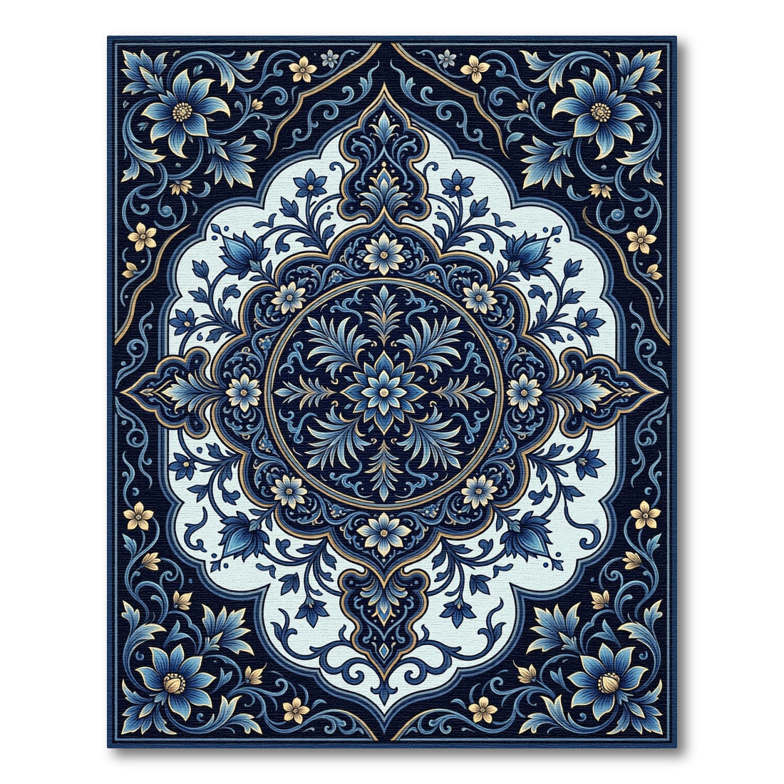 Midnight Blue Floral Medallion Rug